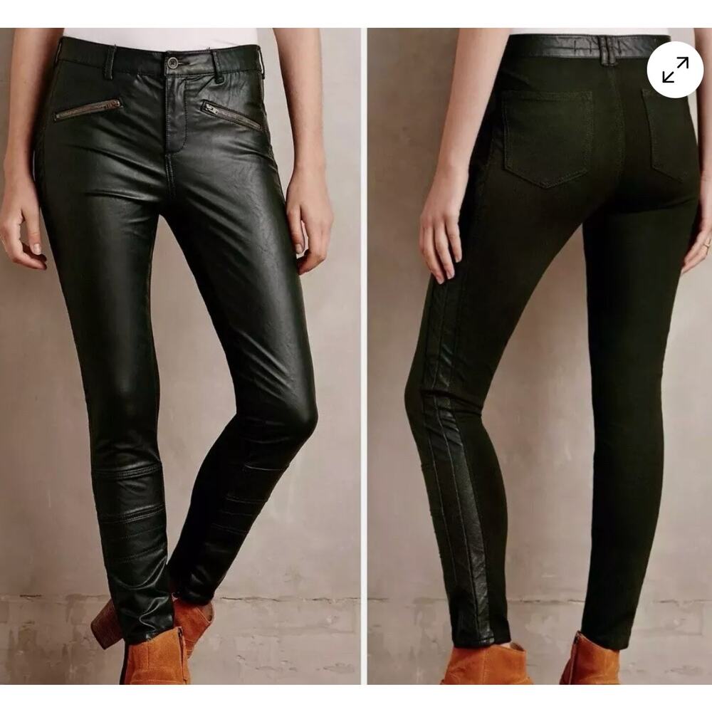 Anthropologie Pilcro and Letterpress Womens Pants Black Vegan Leather Moto 28